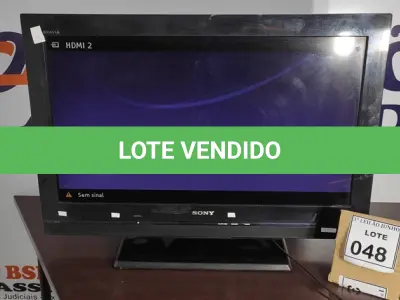 LOTE 048 - 01 TV LCD 32’’ MARCA SONY. (NO ESTADO) ATENÇÃO! FAZER A VISITAÇÃO ANTES DE ARREMATAR, NÃO SABEMOS SE FUNCIONA, LEILÃO NÃO TEM GARANTIA E NEM DEVOLUÇÃO, SUJEITO A POSSÍVEIS AVARIAS VISÍVEIS/OCULTAS E/OU AUSÊNCIA DE COMPONENTES.
