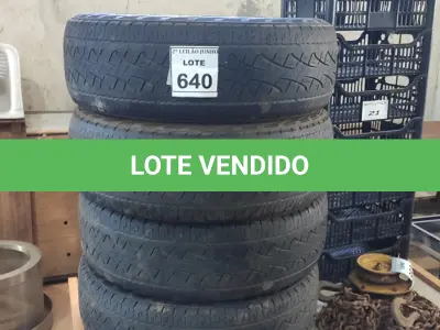 LOTE 640 - 04 PNEUS PARA CAMINHONETE 225/65 ARO 17 USADOS.  (NO ESTADO) ATENÇÃO! FAZER A VISITAÇÃO ANTES DE ARREMATAR, NÃO SABEMOS SE FUNCIONA, LEILÃO NÃO TEM GARANTIA E NEM DEVOLUÇÃO, SUJEITO A POSSÍVEIS AVARIAS VISÍVEIS/OCULTAS E/OU AUSÊNCIA DE COMPONENTES.