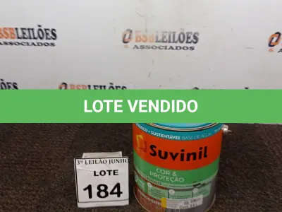 LOTE 184 - 01 TINTA ESMALTE PARA MADEIRA E METAL COR BRILHANTE AMARELO OURO MARCA SUVINIL COM 3,6L. (NO ESTADO) ATENÇÃO! FAZER A VISITAÇÃO ANTES DE ARREMATAR, NÃO SABEMOS SE FUNCIONA, LEILÃO NÃO TEM GARANTIA E NEM DEVOLUÇÃO, SUJEITO A POSSÍVEIS AVARIAS VISÍVEIS/OCULTAS E/OU AUSÊNCIA DE COMPONENTES.
