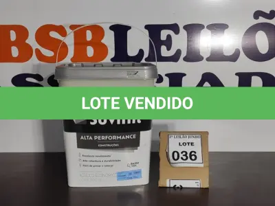 LOTE 036 - 01 BALDE DE TINTA SUVINIL INTERIORES FOSCOS 18L NA COR FOSCO BRANCO. VENCIMENTO 10/2027 (NOVO) (NO ESTADO) ATENÇÃO! FAZER A VISITAÇÃO ANTES DE ARREMATAR, NÃO SABEMOS SE FUNCIONA. LEILÃO NÃO TEM GARANTIA E NEM DEVOLUÇÃO, SUJEITO A POSSÍVEIS AVARIAS VISÍVEIS/OCULTAS E/OU AUSÊNCIA DE COMPONENTES.