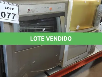 LOTE 077 - 01 LAVA LOUÇA E 02 MICRO-ONDAS SEM PRATO. (NO ESTADO) ATENÇÃO! FAZER A VISITAÇÃO ANTES DE ARREMATAR, NÃO SABEMOS SE FUNCIONA. LEILÃO NÃO TEM GARANTIA E NEM DEVOLUÇÃO, SUJEITO A POSSÍVEIS AVARIAS VISÍVEIS/OCULTAS E/OU AUSÊNCIA DE COMPONENTES.