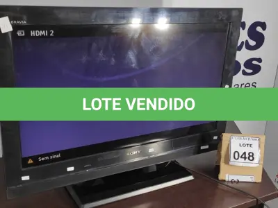 LOTE 048 - 01 TV LCD 32’’ MARCA SONY. (NO ESTADO) ATENÇÃO! FAZER A VISITAÇÃO ANTES DE ARREMATAR, NÃO SABEMOS SE FUNCIONA, LEILÃO NÃO TEM GARANTIA E NEM DEVOLUÇÃO, SUJEITO A POSSÍVEIS AVARIAS VISÍVEIS/OCULTAS E/OU AUSÊNCIA DE COMPONENTES.