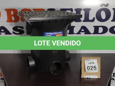 LOTE 025 - 01 CAIXA COLETORA DE ÁGUA PLUVIAL. (NOVO) (NO ESTADO) ATENÇÃO! FAZER A VISITAÇÃO ANTES DE ARREMATAR, NÃO SABEMOS SE FUNCIONA. LEILÃO NÃO TEM GARANTIA E NEM DEVOLUÇÃO, SUJEITO A POSSÍVEIS AVARIAS VISÍVEIS/OCULTAS E/OU AUSÊNCIA DE COMPONENTES.