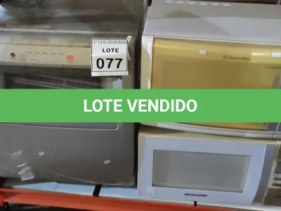 LOTE 077 - 01 LAVA LOUÇA E 02 MICRO-ONDAS SEM PRATO. (NO ESTADO) ATENÇÃO! FAZER A VISITAÇÃO ANTES DE ARREMATAR, NÃO SABEMOS SE FUNCIONA. LEILÃO NÃO TEM GARANTIA E NEM DEVOLUÇÃO, SUJEITO A POSSÍVEIS AVARIAS VISÍVEIS/OCULTAS E/OU AUSÊNCIA DE COMPONENTES.