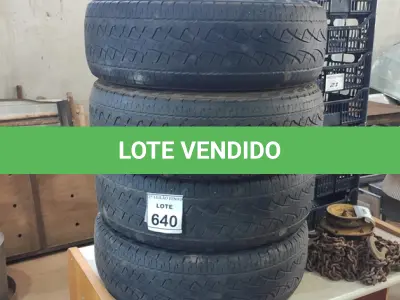 LOTE 640 - 04 PNEUS PARA CAMINHONETE 225/65 ARO 17 USADOS.  (NO ESTADO) ATENÇÃO! FAZER A VISITAÇÃO ANTES DE ARREMATAR, NÃO SABEMOS SE FUNCIONA, LEILÃO NÃO TEM GARANTIA E NEM DEVOLUÇÃO, SUJEITO A POSSÍVEIS AVARIAS VISÍVEIS/OCULTAS E/OU AUSÊNCIA DE COMPONENTES.