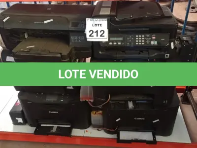 LOTE 212 - 06 IMPRESSORAS DE MARCAS E MODELOS DIVERSOS. (NO ESTADO) ATENÇÃO! FAZER A VISITAÇÃO ANTES DE ARREMATAR, NÃO SABEMOS SE FUNCIONA, LEILÃO NÃO TEM GARANTIA E NEM DEVOLUÇÃO, SUJEITO A POSSÍVEIS AVARIAS VISÍVEIS/OCULTAS E/OU AUSÊNCIA DE COMPONENTES.
