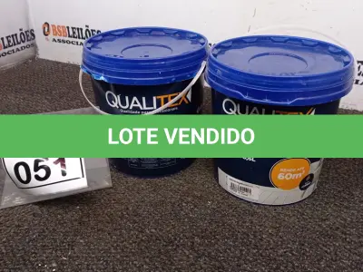 LOTE 051 - 02 TINTAS PARA INTERIORES COM 3,6L CADA NA COR AMARELO SOL MACA QUALITEX.  (NO ESTADO) ATENÇÃO! FAZER A VISITAÇÃO ANTES DE ARREMATAR, NÃO SABEMOS SE FUNCIONA. LEILÃO NÃO TEM GARANTIA E NEM DEVOLUÇÃO, SUJEITO A POSSÍVEIS AVARIAS VISÍVEIS/OCULTAS E/OU AUSÊNCIA DE COMPONENTES.