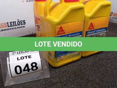 LOTE 048 - 04 ADITIVOS PLASTIFICANTE PARA ARGAMASSA DE ASSENTAMENTO E REBOCO COM 3,6L MARCA SIKA.  (NO ESTADO) ATENÇÃO! FAZER A VISITAÇÃO ANTES DE ARREMATAR, NÃO SABEMOS SE FUNCIONA. LEILÃO NÃO TEM GARANTIA E NEM DEVOLUÇÃO, SUJEITO A POSSÍVEIS AVARIAS VISÍVEIS/OCULTAS E/OU AUSÊNCIA DE COMPONENTES.