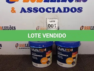 LOTE 001 - 02 TINTAS PARA INTERIORES COM 3,6L CADA NA COR AMARELO SOL MACA QUALITEX.  (NO ESTADO) ATENÇÃO! FAZER A VISITAÇÃO ANTES DE ARREMATAR, NÃO SABEMOS SE FUNCIONA. LEILÃO NÃO TEM GARANTIA E NEM DEVOLUÇÃO, SUJEITO A POSSÍVEIS AVARIAS VISÍVEIS/OCULTAS E/OU AUSÊNCIA DE COMPONENTES.