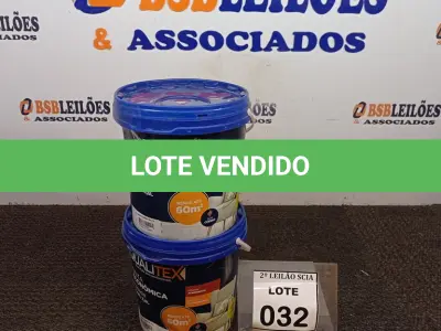LOTE 032 - 02 TINTAS PARA INTERIORES COM 3,6L CADA NA COR AMARELO SOL MACA QUALITEX.  (NO ESTADO) ATENÇÃO! FAZER A VISITAÇÃO ANTES DE ARREMATAR, NÃO SABEMOS SE FUNCIONA. LEILÃO NÃO TEM GARANTIA E NEM DEVOLUÇÃO, SUJEITO A POSSÍVEIS AVARIAS VISÍVEIS/OCULTAS E/OU AUSÊNCIA DE COMPONENTES.