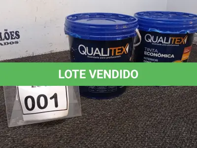 LOTE 001 - 02 TINTAS PARA INTERIORES COM 3,6L CADA NA COR AMARELO SOL MACA QUALITEX.  (NO ESTADO) ATENÇÃO! FAZER A VISITAÇÃO ANTES DE ARREMATAR, NÃO SABEMOS SE FUNCIONA. LEILÃO NÃO TEM GARANTIA E NEM DEVOLUÇÃO, SUJEITO A POSSÍVEIS AVARIAS VISÍVEIS/OCULTAS E/OU AUSÊNCIA DE COMPONENTES.