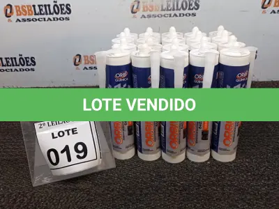 LOTE 019 - 20 ADESIVOS DE SILICONE NEUTRO INCOLOR COM 280ML MARCA OBRIVED.  (NO ESTADO) ATENÇÃO! FAZER A VISITAÇÃO ANTES DE ARREMATAR, NÃO SABEMOS SE FUNCIONA. LEILÃO NÃO TEM GARANTIA E NEM DEVOLUÇÃO, SUJEITO A POSSÍVEIS AVARIAS VISÍVEIS/OCULTAS E/OU AUSÊNCIA DE COMPONENTES.
