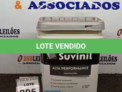 LOTE 205 - 01 GALÃO DE TINTA SUVINIL DE 18L PARA INTERIORES ACABAMENTO FOSCO BRANCO. (NOVO) (NO ESTADO) ATENÇÃO! FAZER A VISITAÇÃO ANTES DE ARREMATAR, NÃO SABEMOS SE FUNCIONA. LEILÃO NÃO TEM GARANTIA E NEM DEVOLUÇÃO, SUJEITO A POSSÍVEIS AVARIAS VISÍVEIS/OCULTAS E/OU AUSÊNCIA DE COMPONENTES.