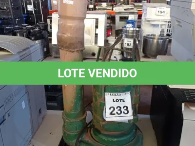 LOTE 233 - 01 BOMBA D’AGUA TRIFÁSICA. (NO ESTADO) ATENÇÃO! FAZER A VISITAÇÃO ANTES DE ARREMATAR, NÃO SABEMOS SE FUNCIONA, LEILÃO NÃO TEM GARANTIA E NEM DEVOLUÇÃO, SUJEITO A POSSÍVEIS AVARIAS VISÍVEIS/OCULTAS E/OU AUSÊNCIA DE COMPONENTES.