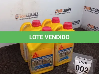 LOTE 002 - 04 ADITIVOS PLASTIFICANTE PARA ARGAMASSA DE ASSENTAMENTO E REBOCO COM 3,6L MARCA SIKA.  (NO ESTADO) ATENÇÃO! FAZER A VISITAÇÃO ANTES DE ARREMATAR, NÃO SABEMOS SE FUNCIONA. LEILÃO NÃO TEM GARANTIA E NEM DEVOLUÇÃO, SUJEITO A POSSÍVEIS AVARIAS VISÍVEIS/OCULTAS E/OU AUSÊNCIA DE COMPONENTES.