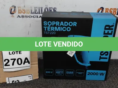 LOTE 270 - SOPRADOR TÉRMICO 220V DUAS VELOCIDADES 1BICO 2000W. (NO ESTADO) ATENÇÃO! FAZER A VISITAÇÃO ANTES DE ARREMATAR, NÃO SABEMOS SE FUNCIONA, LEILÃO NÃO TEM GARANTIA E NEM DEVOLUÇÃO, SUJEITO A POSSÍVEIS AVARIAS VISÍVEIS/OCULTAS E/OU AUSÊNCIA DE COMPONENTES. 