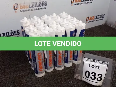 LOTE 033 - 20 ADESIVOS DE SILICONE NEUTRO INCOLOR COM 280ML MARCA OBRIVED.  (NO ESTADO) ATENÇÃO! FAZER A VISITAÇÃO ANTES DE ARREMATAR, NÃO SABEMOS SE FUNCIONA. LEILÃO NÃO TEM GARANTIA E NEM DEVOLUÇÃO, SUJEITO A POSSÍVEIS AVARIAS VISÍVEIS/OCULTAS E/OU AUSÊNCIA DE COMPONENTES.