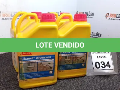 LOTE 034 - 04 ADITIVOS PLASTIFICANTE PARA ARGAMASSA DE ASSENTAMENTO E REBOCO COM 3,6L MARCA SIKA.  (NO ESTADO) ATENÇÃO! FAZER A VISITAÇÃO ANTES DE ARREMATAR, NÃO SABEMOS SE FUNCIONA. LEILÃO NÃO TEM GARANTIA E NEM DEVOLUÇÃO, SUJEITO A POSSÍVEIS AVARIAS VISÍVEIS/OCULTAS E/OU AUSÊNCIA DE COMPONENTES.