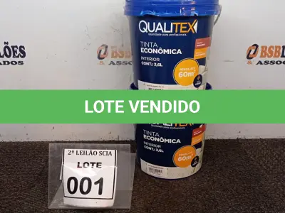 LOTE 001 - 02 TINTAS PARA INTERIORES COM 3,6L CADA NA COR AMARELO SOL MACA QUALITEX.  (NO ESTADO) ATENÇÃO! FAZER A VISITAÇÃO ANTES DE ARREMATAR, NÃO SABEMOS SE FUNCIONA. LEILÃO NÃO TEM GARANTIA E NEM DEVOLUÇÃO, SUJEITO A POSSÍVEIS AVARIAS VISÍVEIS/OCULTAS E/OU AUSÊNCIA DE COMPONENTES.