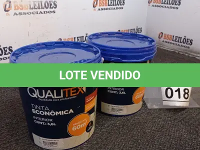 LOTE 018 - 02 TINTAS PARA INTERIORES COM 3,6L CADA NA COR AMARELO SOL MACA QUALITEX.  (NO ESTADO) ATENÇÃO! FAZER A VISITAÇÃO ANTES DE ARREMATAR, NÃO SABEMOS SE FUNCIONA. LEILÃO NÃO TEM GARANTIA E NEM DEVOLUÇÃO, SUJEITO A POSSÍVEIS AVARIAS VISÍVEIS/OCULTAS E/OU AUSÊNCIA DE COMPONENTES.
