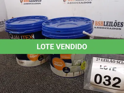 LOTE 032 - 02 TINTAS PARA INTERIORES COM 3,6L CADA NA COR AMARELO SOL MACA QUALITEX.  (NO ESTADO) ATENÇÃO! FAZER A VISITAÇÃO ANTES DE ARREMATAR, NÃO SABEMOS SE FUNCIONA. LEILÃO NÃO TEM GARANTIA E NEM DEVOLUÇÃO, SUJEITO A POSSÍVEIS AVARIAS VISÍVEIS/OCULTAS E/OU AUSÊNCIA DE COMPONENTES.