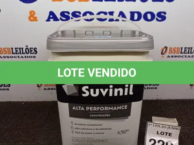 LOTE 229 - 01 GALÃO DE TINTA SUVINIL DE 18L PARA INTERIORES ACABAMENTO FOSCO BRANCO. (NOVO) (NO ESTADO) ATENÇÃO! FAZER A VISITAÇÃO ANTES DE ARREMATAR, NÃO SABEMOS SE FUNCIONA. LEILÃO NÃO TEM GARANTIA E NEM DEVOLUÇÃO, SUJEITO A POSSÍVEIS AVARIAS VISÍVEIS/OCULTAS E/OU AUSÊNCIA DE COMPONENTES.