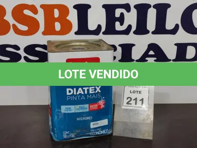 LOTE 211 - 01 LATA DE TINTA PARA INTERIORES DE 16/18 BRANCO BASE P MARCA IQUINE DIATEX. (NOVO) (NO ESTADO) ATENÇÃO! FAZER A VISITAÇÃO ANTES DE ARREMATAR, NÃO SABEMOS SE FUNCIONA. LEILÃO NÃO TEM GARANTIA E NEM DEVOLUÇÃO, SUJEITO A POSSÍVEIS AVARIAS VISÍVEIS/OCULTAS E/OU AUSÊNCIA DE COMPONENTES.