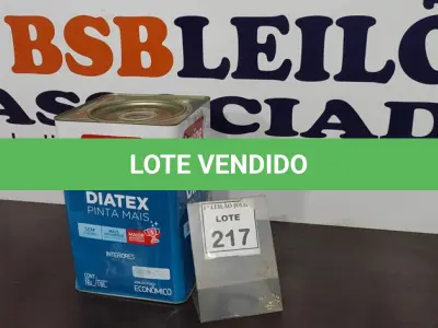 LOTE 217 - 01 LATA DE TINTA PARA INTERIORES DE 16/18 BRANCO BASE P MARCA IQUINE DIATEX. (NOVO) (NO ESTADO) ATENÇÃO! FAZER A VISITAÇÃO ANTES DE ARREMATAR, NÃO SABEMOS SE FUNCIONA. LEILÃO NÃO TEM GARANTIA E NEM DEVOLUÇÃO, SUJEITO A POSSÍVEIS AVARIAS VISÍVEIS/OCULTAS E/OU AUSÊNCIA DE COMPONENTES.