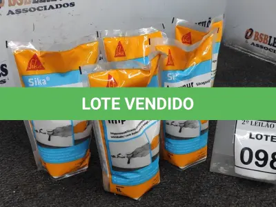 LOTE 098 - 05 IMPERMEABILIZANTES PARA TRATAMENTO DE PAREDE COM 1L MARCA SIKA. (NO ESTADO) ATENÇÃO! FAZER A VISITAÇÃO ANTES DE ARREMATAR, NÃO SABEMOS SE FUNCIONA. LEILÃO NÃO TEM GARANTIA E NEM DEVOLUÇÃO, SUJEITO A POSSÍVEIS AVARIAS VISÍVEIS/OCULTAS E/OU AUSÊNCIA DE COMPONENTES.