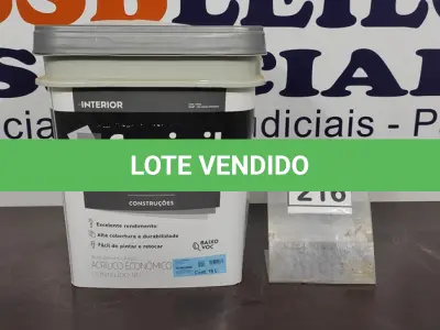 LOTE 216 - 01 BALDE DE TINTA SUVINIL INTERIORES FOSCOS 18L NA COR FOSCO BRANCO. VENCIMENTO 10/2027 (NOVO) (NO ESTADO) ATENÇÃO! FAZER A VISITAÇÃO ANTES DE ARREMATAR, NÃO SABEMOS SE FUNCIONA. LEILÃO NÃO TEM GARANTIA E NEM DEVOLUÇÃO, SUJEITO A POSSÍVEIS AVARIAS VISÍVEIS/OCULTAS E/OU AUSÊNCIA DE COMPONENTES.