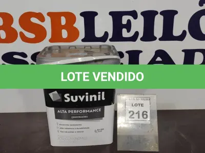 LOTE 216 - 01 BALDE DE TINTA SUVINIL INTERIORES FOSCOS 18L NA COR FOSCO BRANCO. VENCIMENTO 10/2027 (NOVO) (NO ESTADO) ATENÇÃO! FAZER A VISITAÇÃO ANTES DE ARREMATAR, NÃO SABEMOS SE FUNCIONA. LEILÃO NÃO TEM GARANTIA E NEM DEVOLUÇÃO, SUJEITO A POSSÍVEIS AVARIAS VISÍVEIS/OCULTAS E/OU AUSÊNCIA DE COMPONENTES.