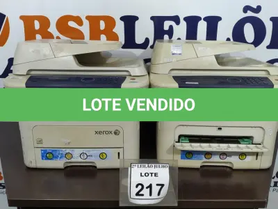 LOTE 217 - 02 IMPRESSORAS MULTIFUNCIONAIS  XEROX. (NO ESTADO) ATENÇÃO! FAZER A VISITAÇÃO ANTES DE ARREMATAR, NÃO SABEMOS SE FUNCIONA. LEILÃO NÃO TEM GARANTIA E NEM DEVOLUÇÃO, SUJEITO A POSSÍVEIS AVARIAS VISÍVEIS/OCULTAS E/OU AUSÊNCIA DE COMPONENTES.