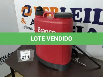 LOTE 211 - 01 PULVERIZADOR BPC 20M MARCA BRANCO. (NO ESTADO) ATENÇÃO! FAZER A VISITAÇÃO ANTES DE ARREMATAR, NÃO SABEMOS SE FUNCIONA. LEILÃO NÃO TEM GARANTIA E NEM DEVOLUÇÃO, SUJEITO A POSSÍVEIS AVARIAS VISÍVEIS/OCULTAS E/OU AUSÊNCIA DE COMPONENTES.