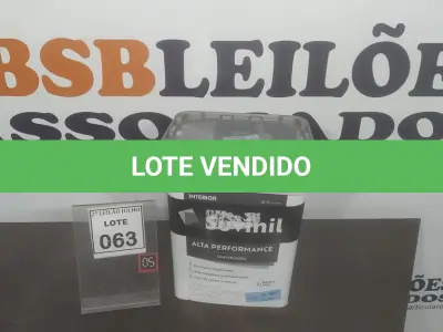 LOTE 063 - 01 BALDE DE TINTA SUVINIL INTERIORES ACRÍLICO FOSCOS 18L NA COR FOSCO BRANCO. VENCIMENTO 10/2027 (NOVO) (NO ESTADO) ATENÇÃO! FAZER A VISITAÇÃO ANTES DE ARREMATAR, NÃO SABEMOS SE FUNCIONA. LEILÃO NÃO TEM GARANTIA E NEM DEVOLUÇÃO, SUJEITO A POSSÍVEIS AVARIAS VISÍVEIS/OCULTAS E/OU AUSÊNCIA DE COMPONENTES.