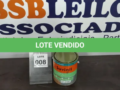 LOTE 008 - 01 LATA DE TINTA ESMALTE DE 3,6L NA COR BRILHANTE PLATINA MARCA SUVINIL. (NO ESTADO) ATENÇÃO! FAZER A VISITAÇÃO ANTES DE ARREMATAR, NÃO SABEMOS SE FUNCIONA. LEILÃO NÃO TEM GARANTIA E NEM DEVOLUÇÃO, SUJEITO A POSSÍVEIS AVARIAS VISÍVEIS/OCULTAS E/OU AUSÊNCIA DE COMPONENTES.
