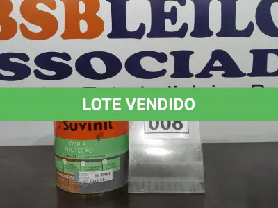 LOTE 008 - 01 LATA DE TINTA ESMALTE DE 3,6L NA COR BRILHANTE PLATINA MARCA SUVINIL. (NO ESTADO) ATENÇÃO! FAZER A VISITAÇÃO ANTES DE ARREMATAR, NÃO SABEMOS SE FUNCIONA. LEILÃO NÃO TEM GARANTIA E NEM DEVOLUÇÃO, SUJEITO A POSSÍVEIS AVARIAS VISÍVEIS/OCULTAS E/OU AUSÊNCIA DE COMPONENTES.