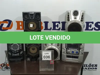 LOTE 036 - 01 APARELHO DE SOM COM 02 CAIXAS MACA LG E 01 APARELHO DE SOM COM 02 CAIXAS MARCA SAMSUNG. (NO ESTADO) ATENÇÃO! FAZER A VISITAÇÃO ANTES DE ARREMATAR, NÃO SABEMOS SE FUNCIONA. LEILÃO NÃO TEM GARANTIA E NEM DEVOLUÇÃO, SUJEITO A POSSÍVEIS AVARIAS VISÍVEIS/OCULTAS E/OU AUSÊNCIA DE COMPONENTES.