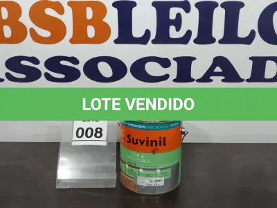 LOTE 008 - 01 LATA DE TINTA ESMALTE DE 3,6L NA COR BRILHANTE PLATINA MARCA SUVINIL. (NO ESTADO) ATENÇÃO! FAZER A VISITAÇÃO ANTES DE ARREMATAR, NÃO SABEMOS SE FUNCIONA. LEILÃO NÃO TEM GARANTIA E NEM DEVOLUÇÃO, SUJEITO A POSSÍVEIS AVARIAS VISÍVEIS/OCULTAS E/OU AUSÊNCIA DE COMPONENTES.