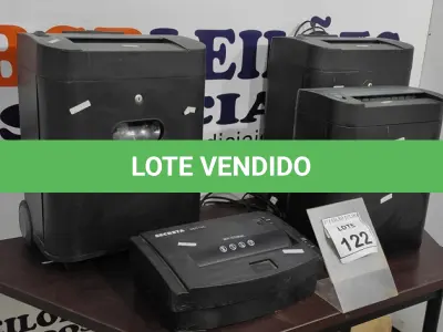 LOTE 122 - 04 FRAGMENTADORAS DE PAPEL. (NO ESTADO) ATENÇÃO! FAZER A VISITAÇÃO ANTES DE ARREMATAR, NÃO SABEMOS SE FUNCIONA. LEILÃO NÃO TEM GARANTIA E NEM DEVOLUÇÃO, SUJEITO A POSSÍVEIS AVARIAS VISÍVEIS/OCULTAS E/OU AUSÊNCIA DE COMPONENTES.