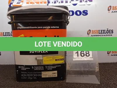 LOTE 168 - 01 BALDE DE IMPERMEABILIZANTE PARA PAREDE EXTERNA SUVIFLEX 18L. (NO ESTADO) ATENÇÃO! FAZER A VISITAÇÃO ANTES DE ARREMATAR, NÃO SABEMOS SE FUNCIONA, LEILÃO NÃO TEM GARANTIA E NEM DEVOLUÇÃO, SUJEITO A POSSÍVEIS AVARIAS VISÍVEIS/OCULTAS E/OU AUSÊNCIA DE COMPONENTES.