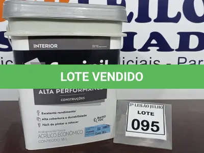 LOTE 095 - 01 BALDE DE TINTA SUVINIL INTERIORES FOSCOS 18L NA COR FOSCO BRANCO. VENCIMENTO 10/2027 (NOVO) (NO ESTADO) ATENÇÃO! FAZER A VISITAÇÃO ANTES DE ARREMATAR, NÃO SABEMOS SE FUNCIONA. LEILÃO NÃO TEM GARANTIA E NEM DEVOLUÇÃO, SUJEITO A POSSÍVEIS AVARIAS VISÍVEIS/OCULTAS E/OU AUSÊNCIA DE COMPONENTES.