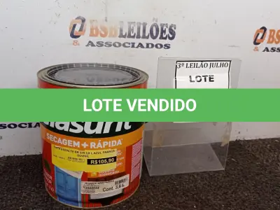 LOTE 157 - 01 LATA DE ESMALTE SINTÉTICO COM 3,6L NA COR BRILHANTE AZUL FRANÇA MARCA GLASURIT. (NO ESTADO) ATENÇÃO! FAZER A VISITAÇÃO ANTES DE ARREMATAR, NÃO SABEMOS SE FUNCIONA, LEILÃO NÃO TEM GARANTIA E NEM DEVOLUÇÃO, SUJEITO A POSSÍVEIS AVARIAS VISÍVEIS/OCULTAS E/OU AUSÊNCIA DE COMPONENTES.