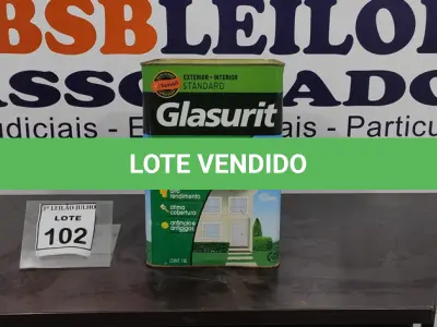 LOTE 102 - 01 LATA DE ACRÍLICO FOSCO 18L NA COR FOSCO BRANCO NEVE MARCA GLASURIT. (NO ESTADO) ATENÇÃO! FAZER A VISITAÇÃO ANTES DE ARREMATAR, NÃO SABEMOS SE FUNCIONA, LEILÃO NÃO TEM GARANTIA E NEM DEVOLUÇÃO, SUJEITO A POSSÍVEIS AVARIAS VISÍVEIS/OCULTAS E/OU AUSÊNCIA DE COMPONENTES.