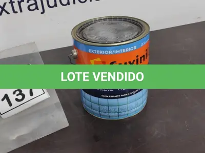 LOTE 137 - 01 LATA DE TINTA ESMALTE PARA AZULEJOS E PASTILHAS 3,6L NA COR ACETINADO BRANCO MARCA SUVINIL. (NO ESTADO) ATENÇÃO! FAZER A VISITAÇÃO ANTES DE ARREMATAR, NÃO SABEMOS SE FUNCIONA, LEILÃO NÃO TEM GARANTIA E NEM DEVOLUÇÃO, SUJEITO A POSSÍVEIS AVARIAS VISÍVEIS/OCULTAS E/OU AUSÊNCIA DE COMPONENTES.