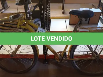 LOTE 477 - 01 BICICLETA CARGUEIRA COR AMARELA. (NO ESTADO) ATENÇÃO! FAZER A VISITAÇÃO ANTES DE ARREMATAR, NÃO SABEMOS SE FUNCIONA, LEILÃO NÃO TEM GARANTIA E NEM DEVOLUÇÃO, SUJEITO A POSSÍVEIS AVARIAS VISÍVEIS/OCULTAS E/OU AUSÊNCIA DE COMPONENTES.