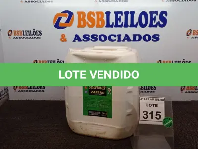 LOTE 315 - 01 GALÃO DE ZARCÃO 20LTS COR VERDE MARCA SOLVENLUX. (NO ESTADO) ATENÇÃO! FAZER A VISITAÇÃO ANTES DE ARREMATAR, NÃO SABEMOS SE FUNCIONA, LEILÃO NÃO TEM GARANTIA E NEM DEVOLUÇÃO, SUJEITO A POSSÍVEIS AVARIAS VISÍVEIS/OCULTAS E/OU AUSÊNCIA DE COMPONENTES.
