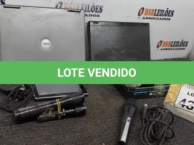 LOTE 430 - 04 MICROFONES, 01 RECEPTOR, 02 NOTEBOOKS, 03 LANTERNAS E 01 APARELHO DE GPS. (NO ESTADO) ATENÇÃO! FAZER A VISITAÇÃO ANTES DE ARREMATAR, NÃO SABEMOS SE FUNCIONA, LEILÃO NÃO TEM GARANTIA E NEM DEVOLUÇÃO, SUJEITO A POSSÍVEIS AVARIAS VISÍVEIS/OCULTAS E/OU AUSÊNCIA DE COMPONENTES.