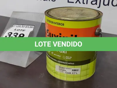 LOTE 338 - 01 LATA DE TINTA EPOXI PARA ALVENARIA, MADEIRA E METAIS 2,7L NA COR BRILHANTE BRANCO MARCA SUVINIL. (NO ESTADO) ATENÇÃO! FAZER A VISITAÇÃO ANTES DE ARREMATAR, NÃO SABEMOS SE FUNCIONA, LEILÃO NÃO TEM GARANTIA E NEM DEVOLUÇÃO, SUJEITO A POSSÍVEIS AVARIAS VISÍVEIS/OCULTAS E/OU AUSÊNCIA DE COMPONENTES.