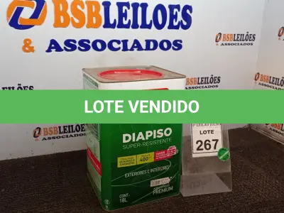 LOTE 267 - 01 LATA DE TINTA PARA PISOS DIAPISO 18L COR VERDE FOLHA MARCA IQUINE. (NO ESTADO) ATENÇÃO! FAZER A VISITAÇÃO ANTES DE ARREMATAR, NÃO SABEMOS SE FUNCIONA, LEILÃO NÃO TEM GARANTIA E NEM DEVOLUÇÃO, SUJEITO A POSSÍVEIS AVARIAS VISÍVEIS/OCULTAS E/OU AUSÊNCIA DE COMPONENTES.