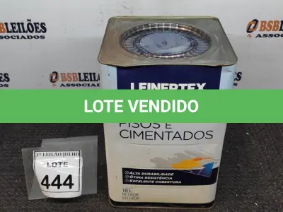 LOTE 444 - 01 LATA DE TINTA PARA PISOS E CIMENTADOS 18L COR PRETO MARCA LEINERTEX. (NO ESTADO) ATENÇÃO! FAZER A VISITAÇÃO ANTES DE ARREMATAR, NÃO SABEMOS SE FUNCIONA, LEILÃO NÃO TEM GARANTIA E NEM DEVOLUÇÃO, SUJEITO A POSSÍVEIS AVARIAS VISÍVEIS/OCULTAS E/OU AUSÊNCIA DE COMPONENTES.